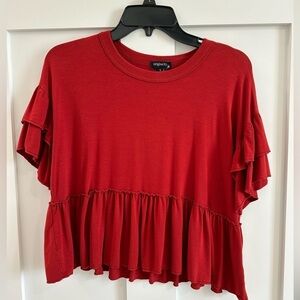 Originality Women's Size S Ruffle Sleeve Babydoll Peplum Blouse Deep Solid Red